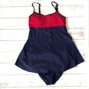 Women’s Maternity Size M Swimsuit 2 Piece A Line Dress Top Navy Blue Red Medium